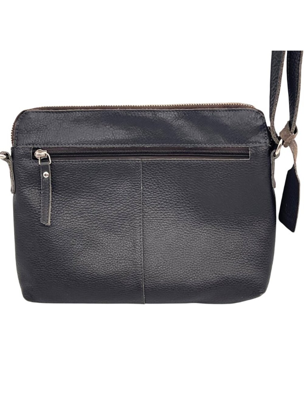 Wise Owl Soft Leather Crossbody Bag Dark Brown Adj Strap Multiple Zipper Pockets - Picture 3 of 16